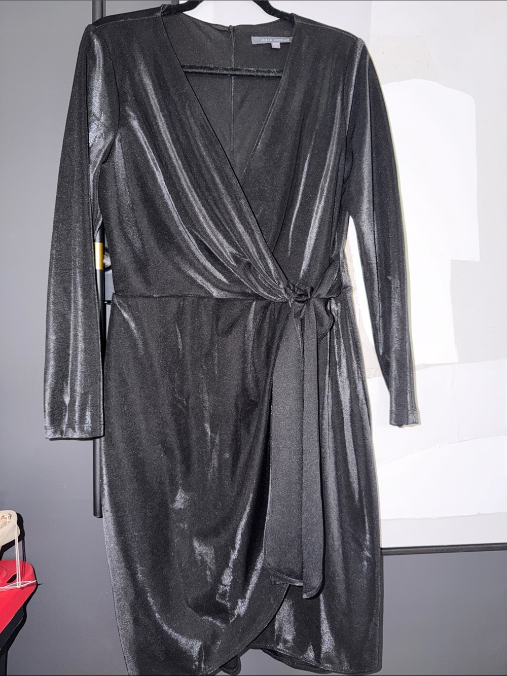 julia jordan Black Metallic Wrap Dress with Tie
